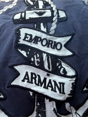 Emporio Armani Navy Blue and White Embroidered Logo Women's Top